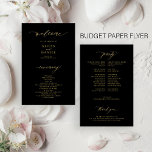 Budget simple script gold black wedding program flyer<br><div class="desc">Modern simple minimalist faux gold script trendy ceremony and party BUDGET affordable black wedding program PAPER FLYER template featuring chic trendy calligraphy. Easy to personalize with your custom text on both sides! PLEASE READ THIS BEFORE PURCHASING! This is a low budget affordable program printed on a FLYER (advertising type paper)....</div>