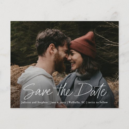 Budget Simple Script Photo Wedding Save the Date 