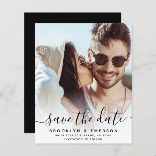 Budget Simple Script Photo Wedding Save the Date