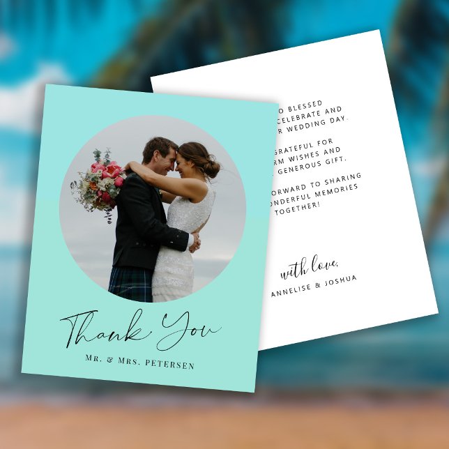 Budget simple script photo wedding thank you card (Creator Uploaded)