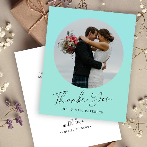 Budget simple script photo wedding thank you card flyer