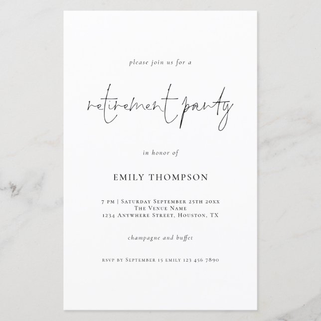 Budget Simple Script Retirement Party Invite (Front)