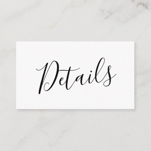 BUDGET Simple Script Wedding Details Note Card