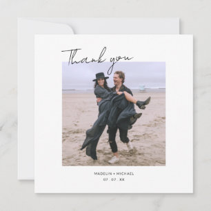 Budget Simple Script Wedding Photo Thank you Card