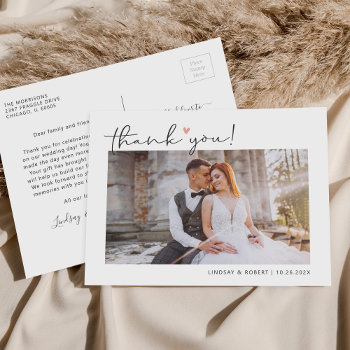 Budget Simple Script Wedding Photo Thank You Postcard by CardHunter at Zazzle