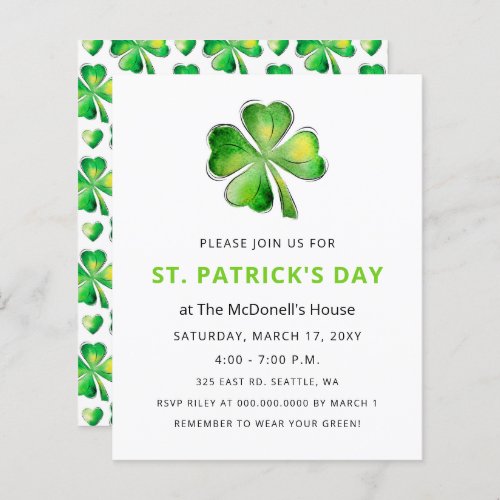 Budget Simple Shamrock St Patricks Day Invitation