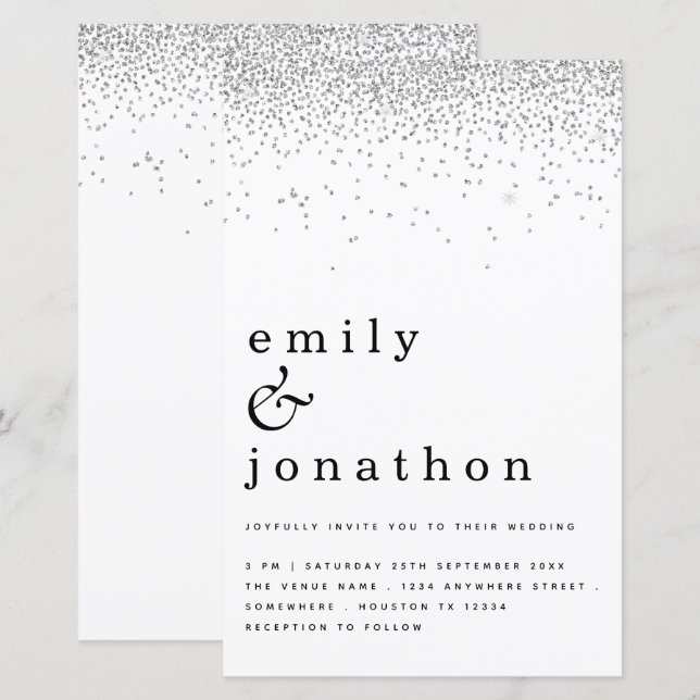 Budget Simple Silver Glitter Wedding Invitation (Front/Back)