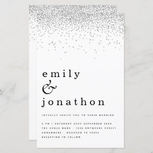 Budget Simple Silver Glitter Wedding Invitation
