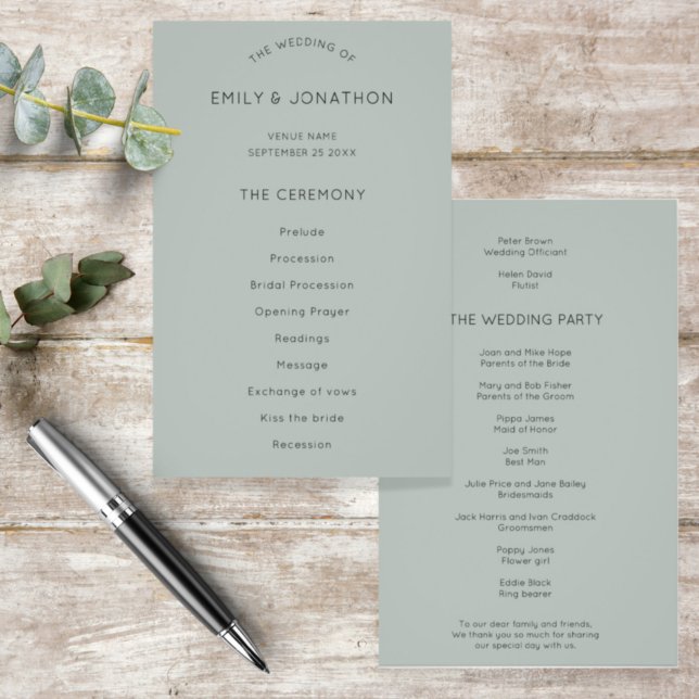 Budget Simple Silvery Sage Green Wedding Program (Creator Uploaded)