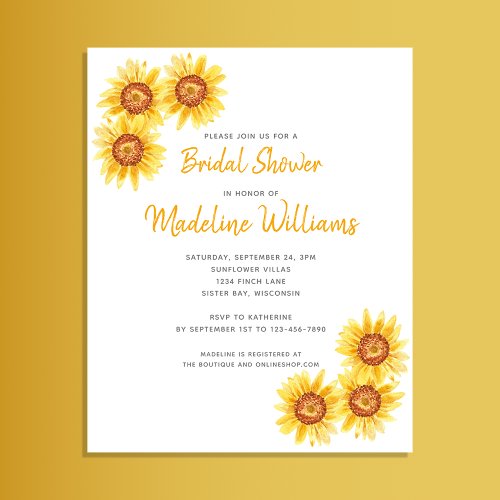 Budget Simple Sunflower Bridal Shower Invitation 