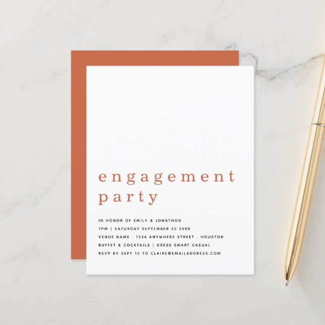 Budget Simple Terracotta Engagement Party Invite (Front/Back In Situ)