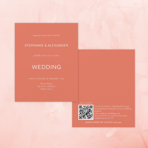 Budget Simple Terracotta Wedding QR Code Invite