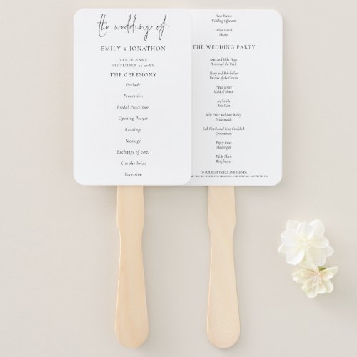 Budget Simple Text Black White Wedding Program Hand Fan