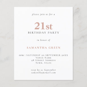 Budget Simple Text Blush 21st Birthday Invitation