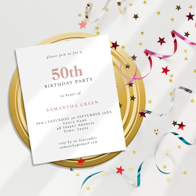 Budget Simple Text Blush 50th Birthday Invitation (Creator Uploaded)