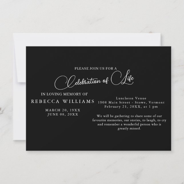 Budget Simple Text Celebration of Life Invitations (Front)