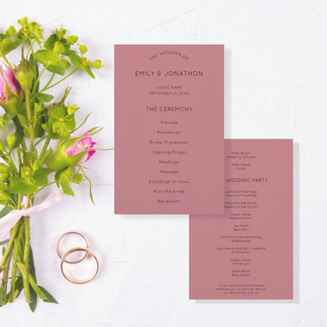 Budget Simple Text Dusty Rose Wedding Program (Creator Uploaded)