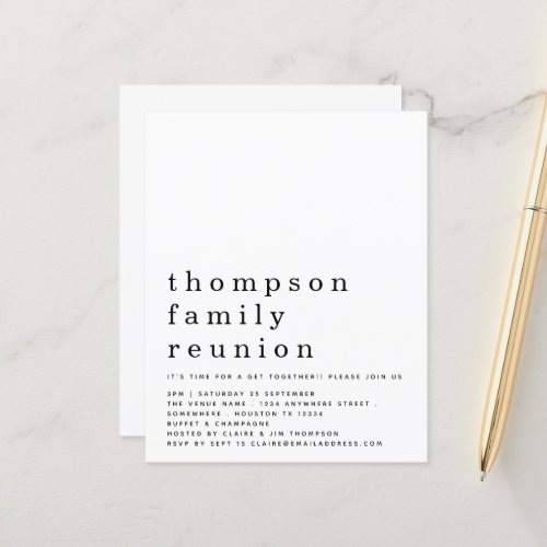 Budget Simple Text Family Reunion Party Invite