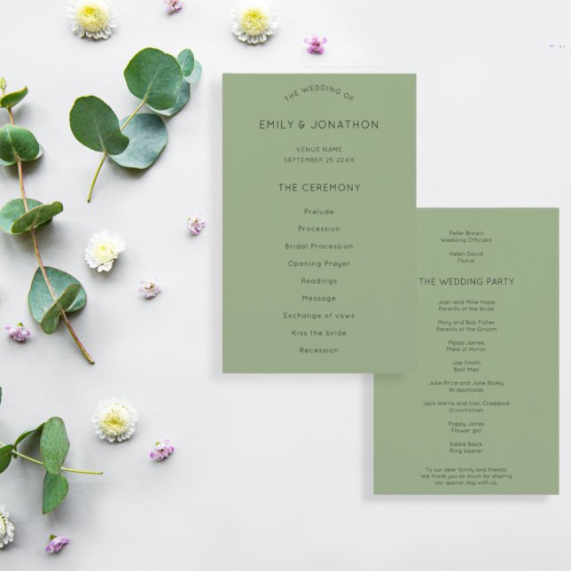 Budget Simple Text Sage Green Wedding Program (Creator Uploaded)