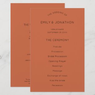 Budget Simple Text Terracotta Wedding Program