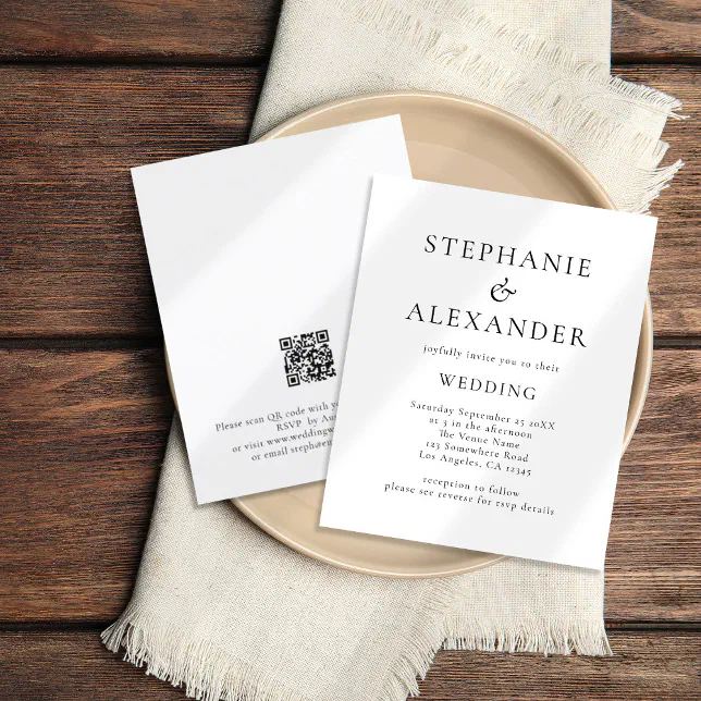 Budget Simple Text Wedding Black White Invite | Zazzle