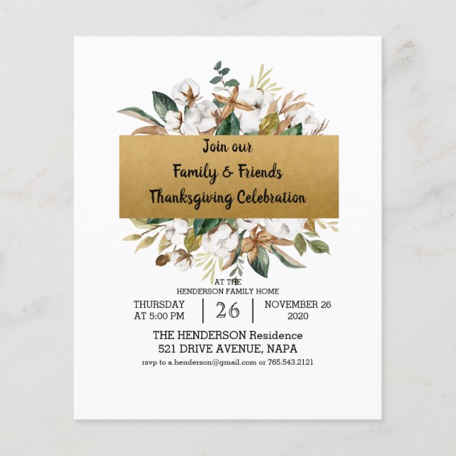 Budget Simple thanksgiving invitation. Paper Sheet (Front)