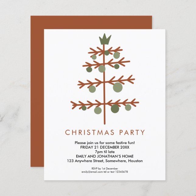 Budget Simple Tree Christmas Party Invite (Front/Back)
