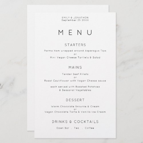 Budget Simple Typography BlacK White Wedding Menu