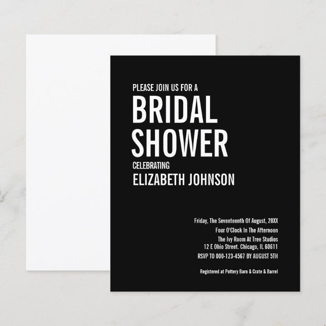 Budget Simple Typography Bridal Shower Invitation (Front/Back)