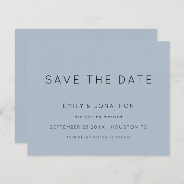 Budget Simple Typography Dusty Blue Save The Date (Front/Back)