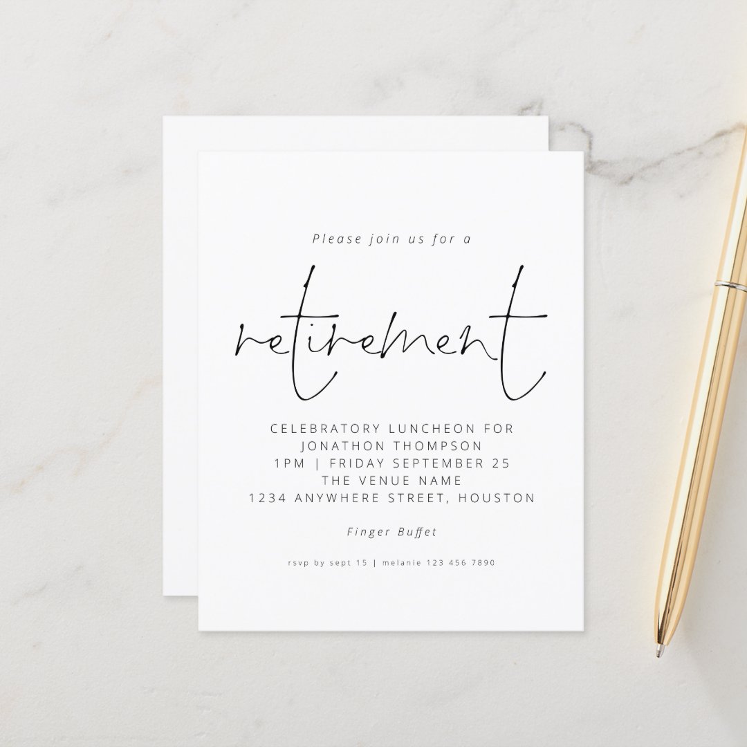 Budget Simple Typography Retirement Invitation | Zazzle