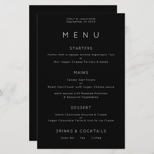 Budget Simple Typography White Black Wedding Menu