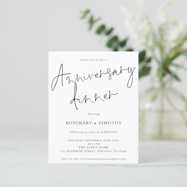 Budget Simple Wedding Anniversary Dinner Invite (Standing Front)