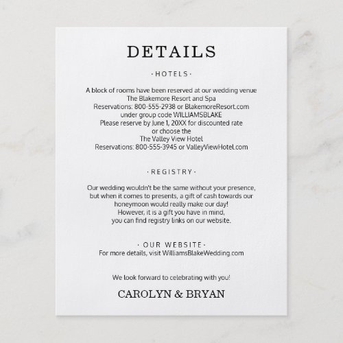 Budget Simple Wedding Details Enclosure Flyer