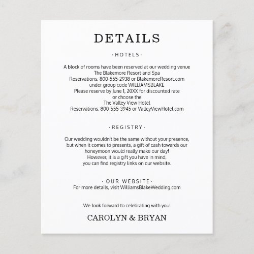 Budget Simple Wedding Details Enclosure Flyer