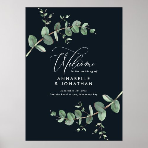 Budget simple wedding elegant black eucalyptus pos poster