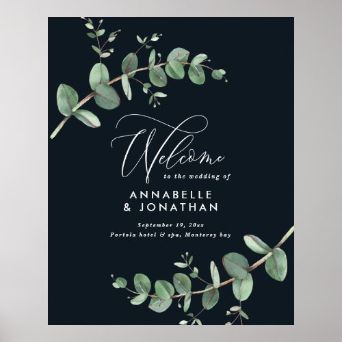 Budget simple wedding elegant black eucalyptus poster