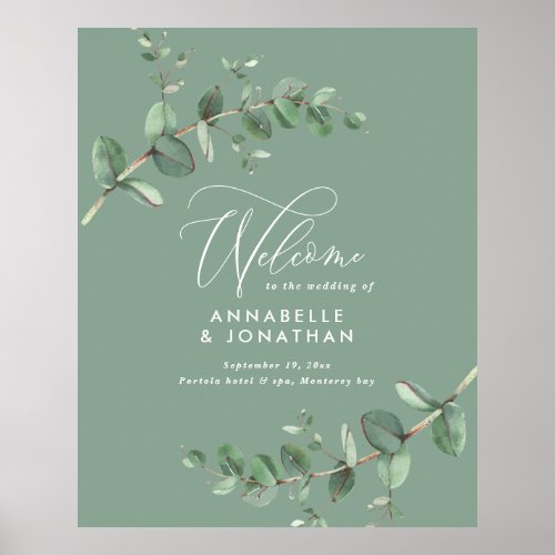 Budget simple wedding elegant green eucalyptus poster