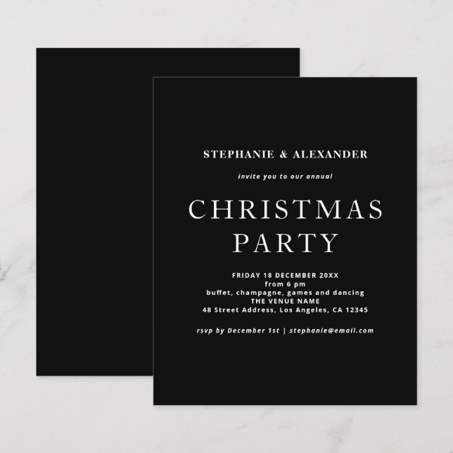 Budget Simple White Black Christmas Party  (Front/Back)