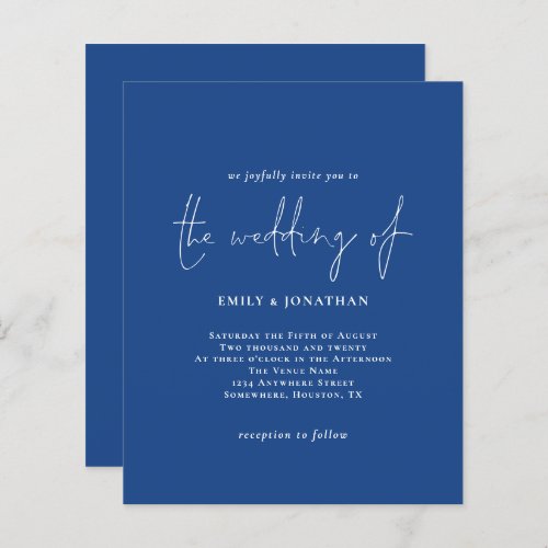 Budget Simple White Blue QR Code Wedding Invite