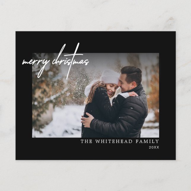 Budget Simple White Merry Christmas Black Card Flyer (Front)