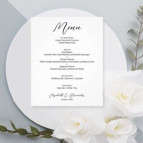 Budget Simple White Wedding Menu Flyer