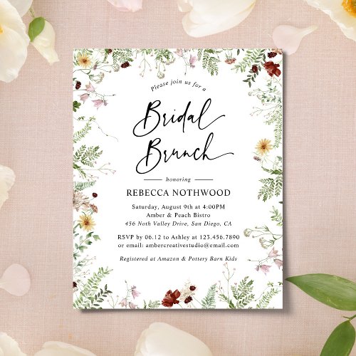 Budget Simple Wildflowers Bridal Brunch Invitation