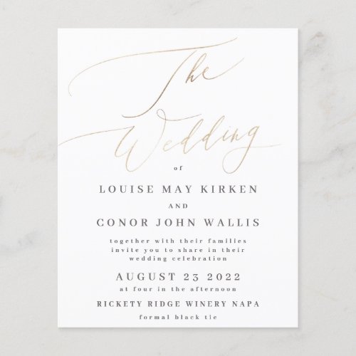 Budget Simple Yellow Gold Details on back Wedding Flyer
