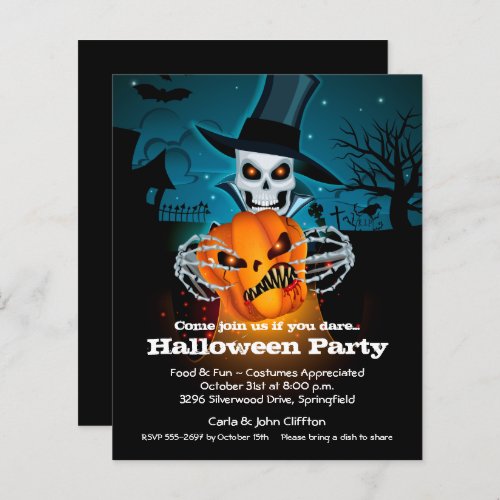 Budget Skeleton and Pumpkin Halloween Invitations