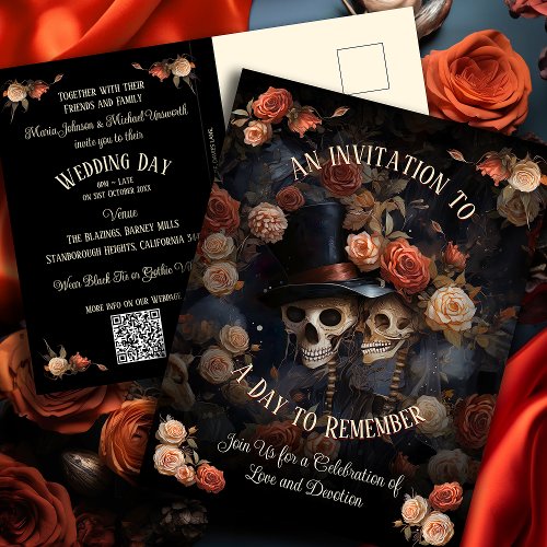 Budget Skeletons RSVP Gothic Wedding Invitation Postcard