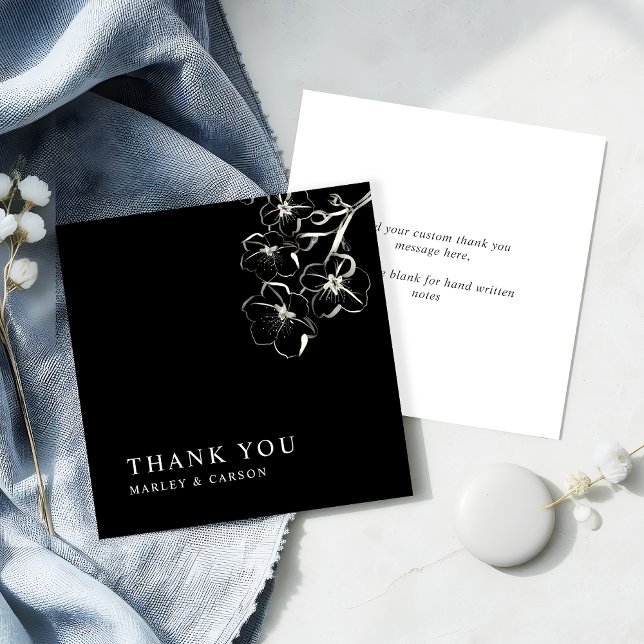 Budget Sketched Floral Wedding Black Thank You  Note Card (Creator Uploaded)