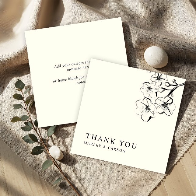 Budget Sketched Floral Wedding Ivory Thank You  Note Card (Creator Uploaded)