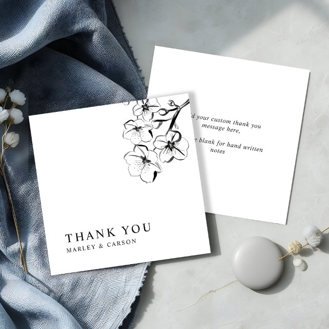 Budget Sketched Floral Wedding Simple Thank You  Note Card (Creator Uploaded)