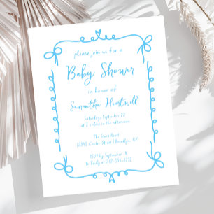 Budget Sky Blue Handwritten Boy Baby Shower Invite